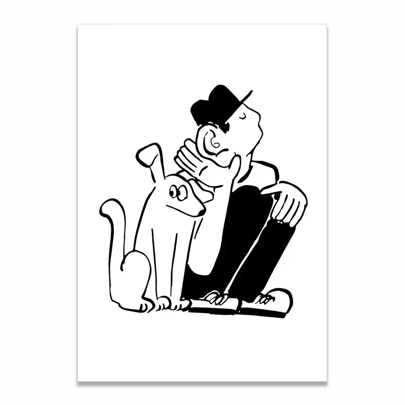 Para z pieskiem - minimalistyczna ilustracja Czarny