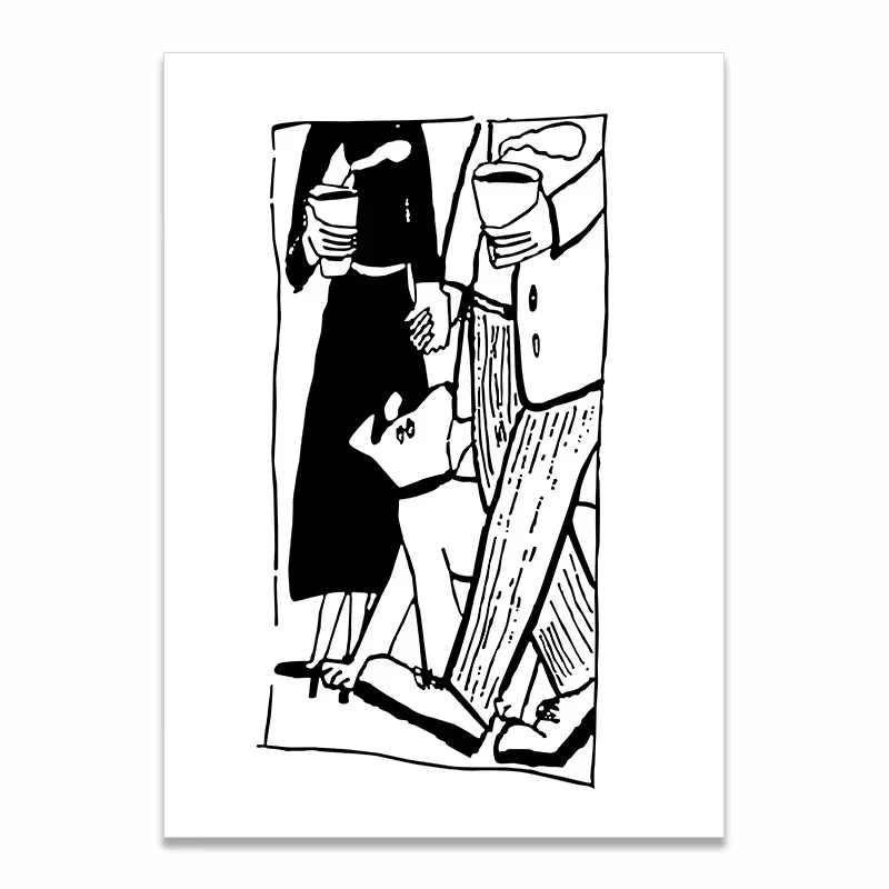 Para z pieskiem - minimalistyczna ilustracja Fioletowy