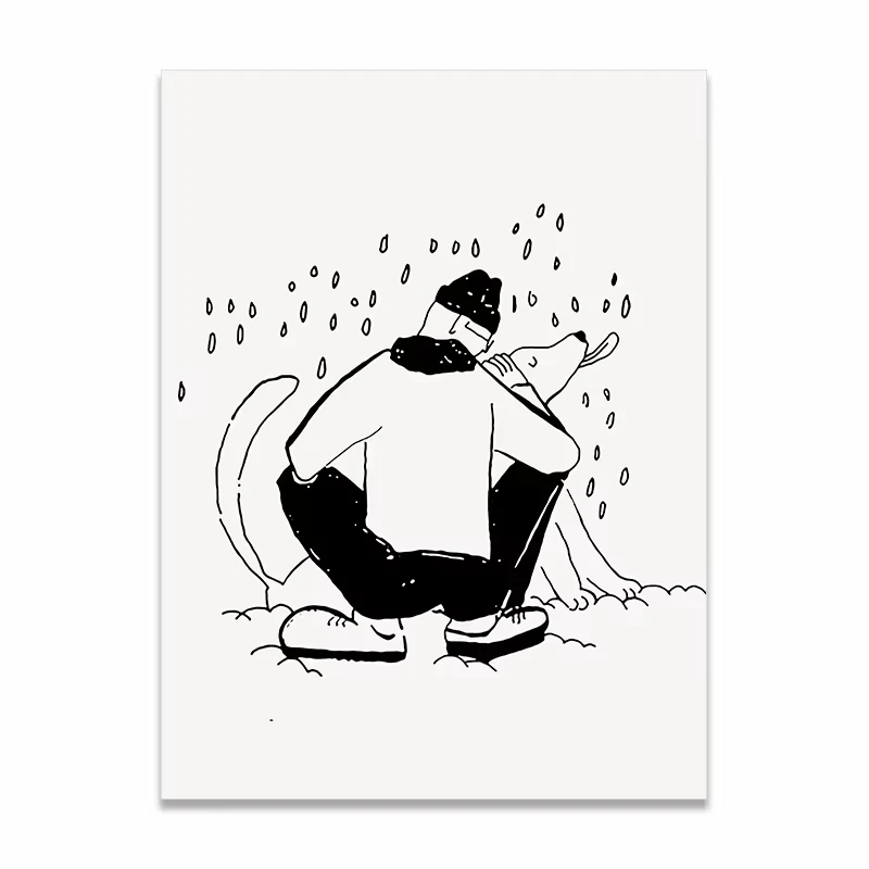 Para z pieskiem - minimalistyczna ilustracja Granatowy