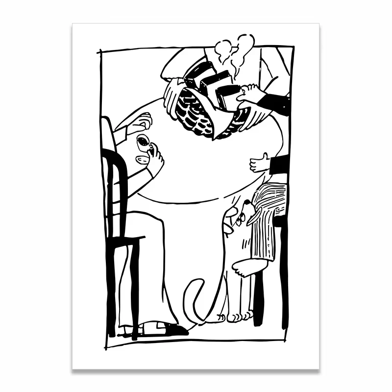 Para z pieskiem - minimalistyczna ilustracja Jasnoszary