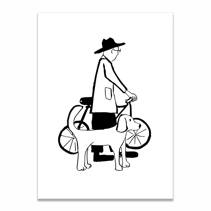 Para z pieskiem - minimalistyczna ilustracja Jasnożółty