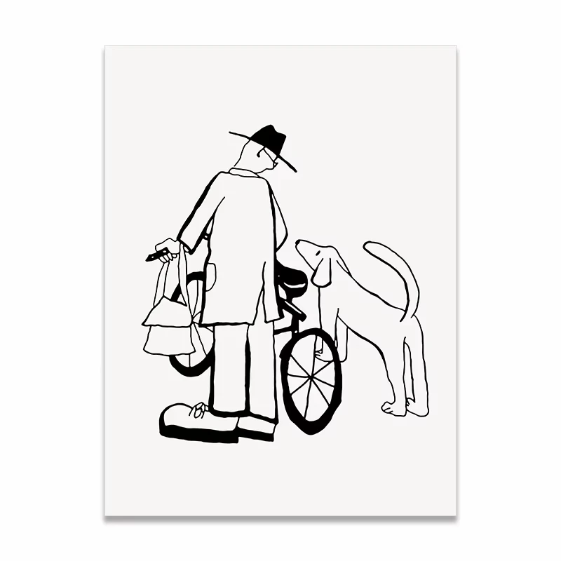 Para z pieskiem - minimalistyczna ilustracja Niebieski