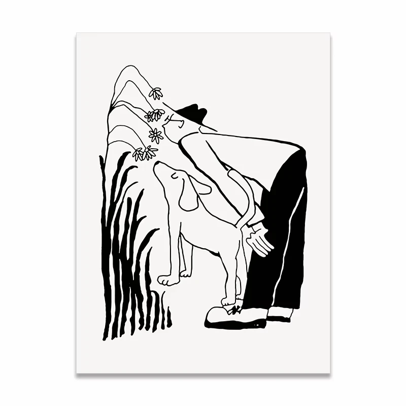 Para z pieskiem - minimalistyczna ilustracja Zielony