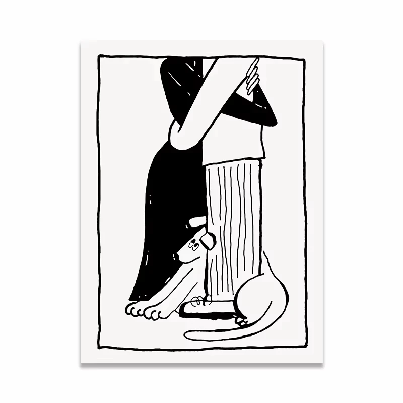 Para z pieskiem - minimalistyczna ilustracja żółty