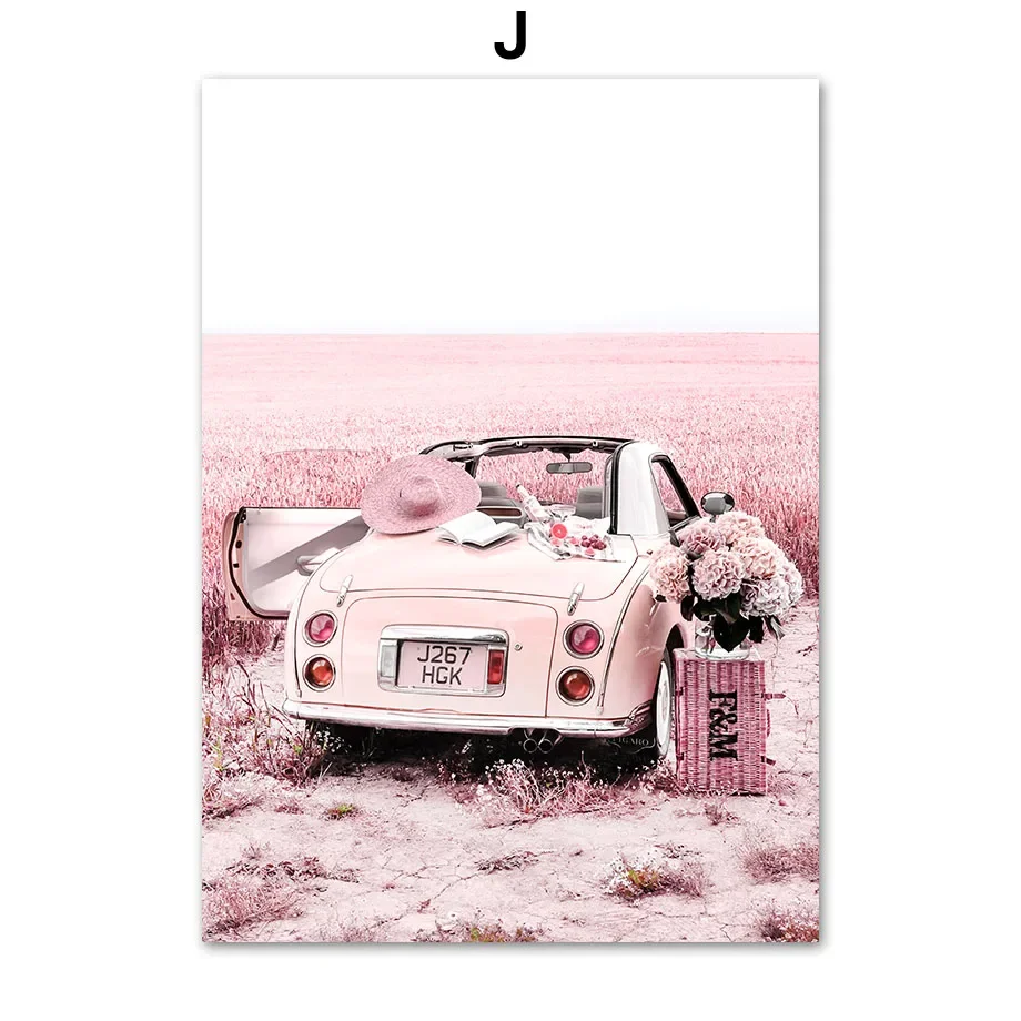 Plakat vintage Paryż róże i retro auto Wzór 8
