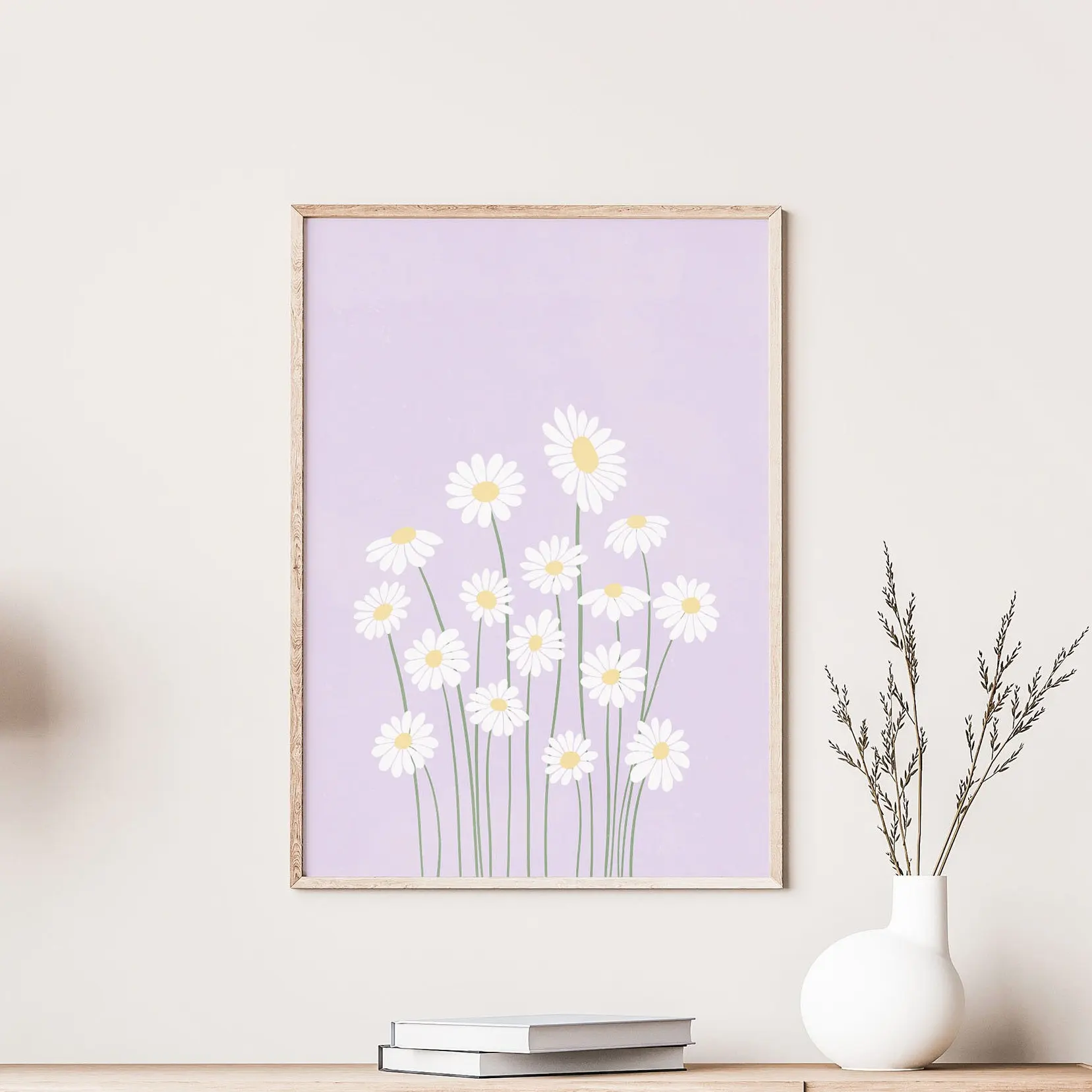Plakat pastelowe stokrotki - kwiatowa ilustracja Fioletowy