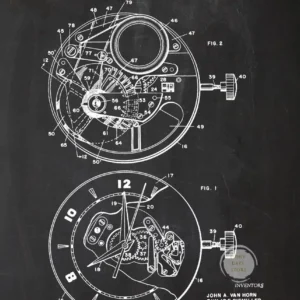Plakat patent zegara czarno-biały Wzór 1