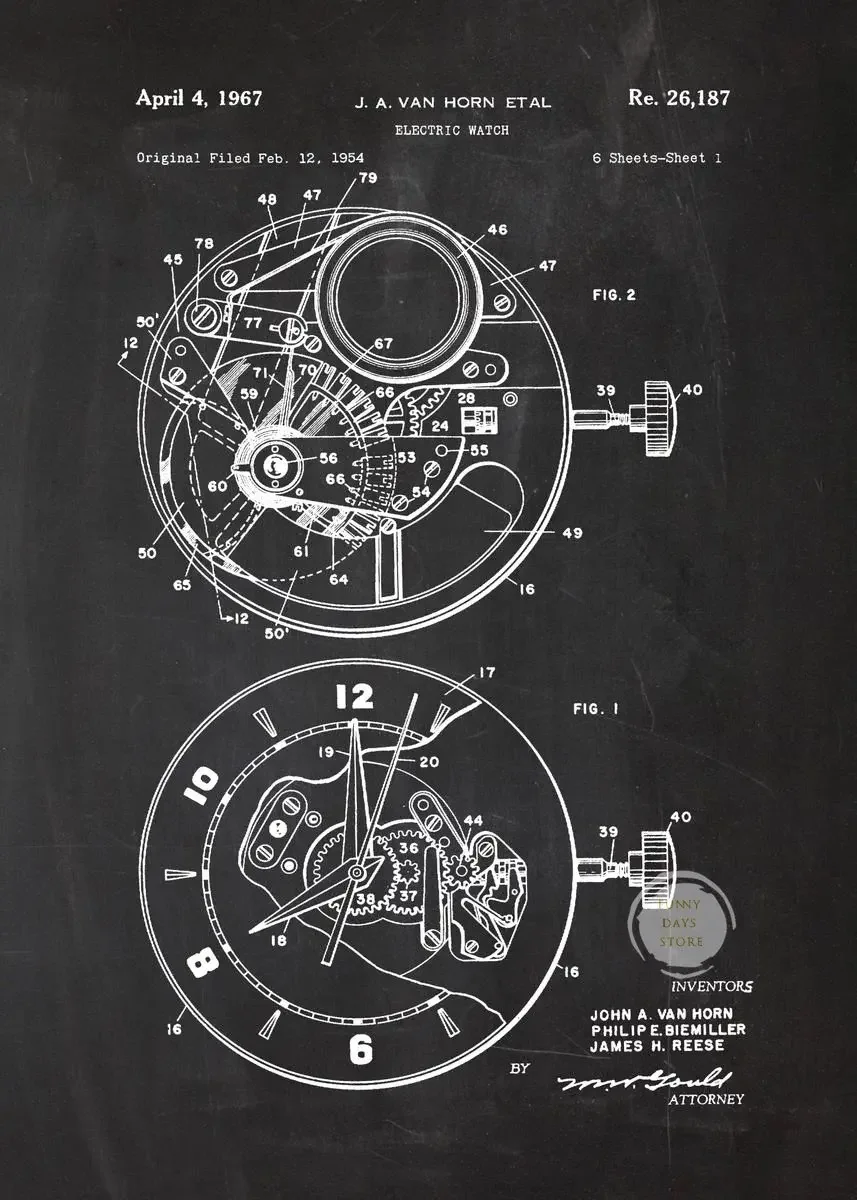 Plakat patent zegara czarno-biały Wzór 1