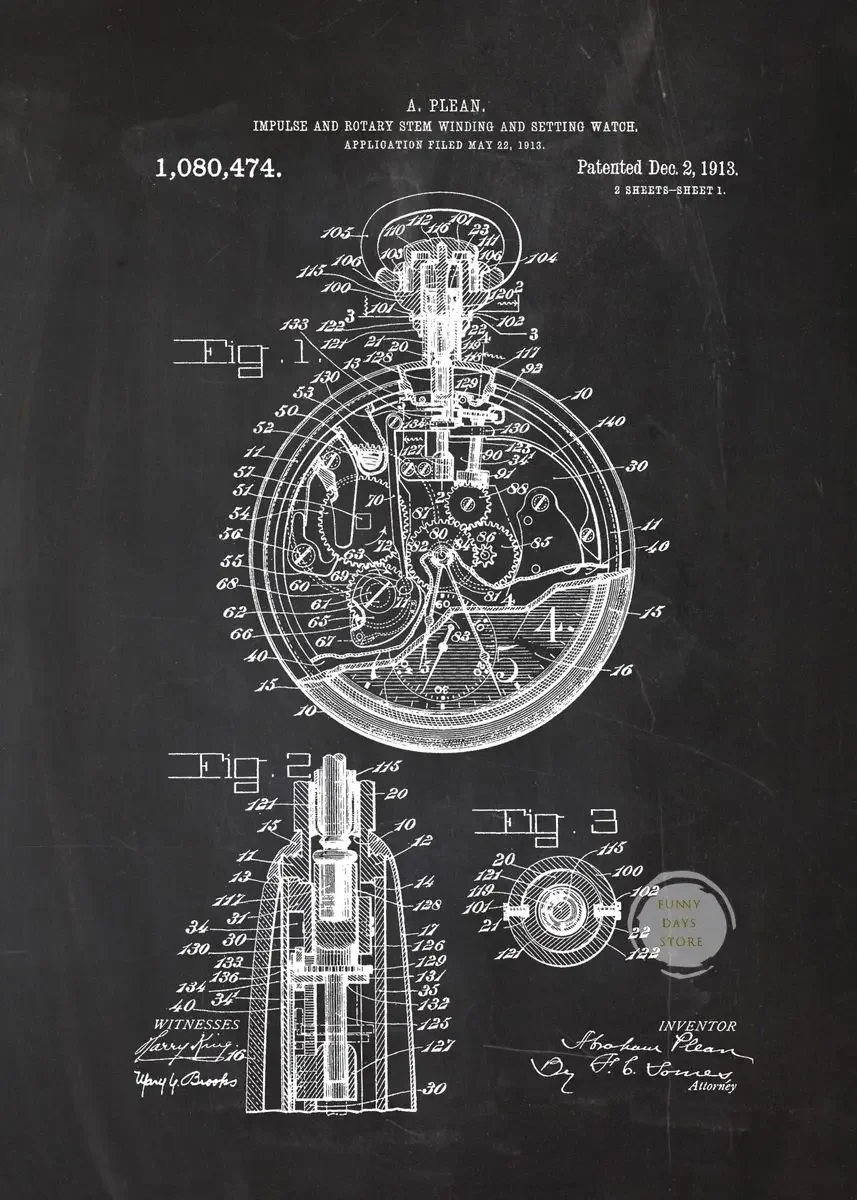 Plakat patent zegara czarno-biały Wzór 2
