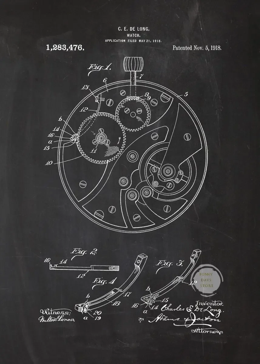 Plakat patent zegara czarno-biały Wzór 4