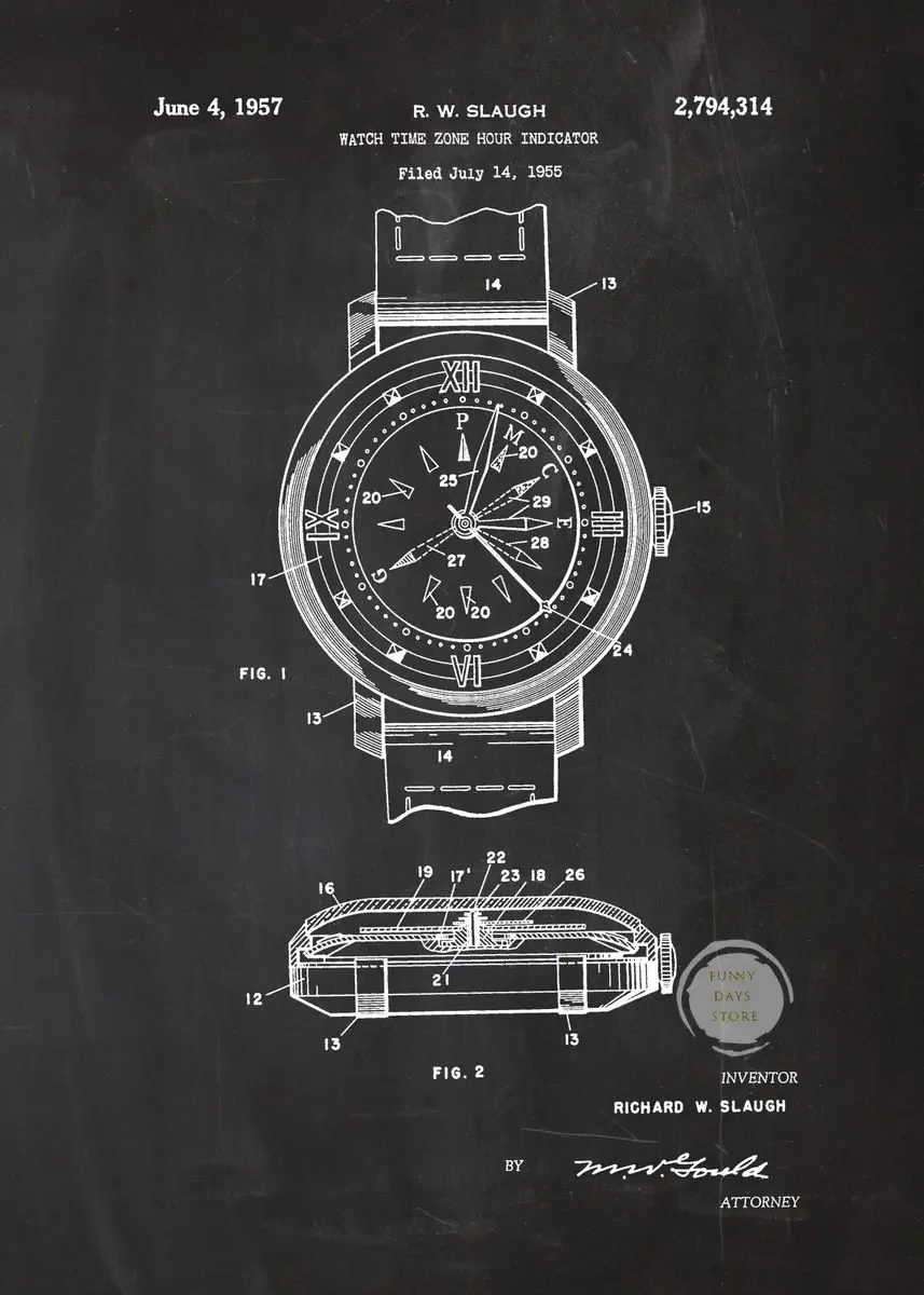 Plakat patent zegara czarno-biały Wzór 5