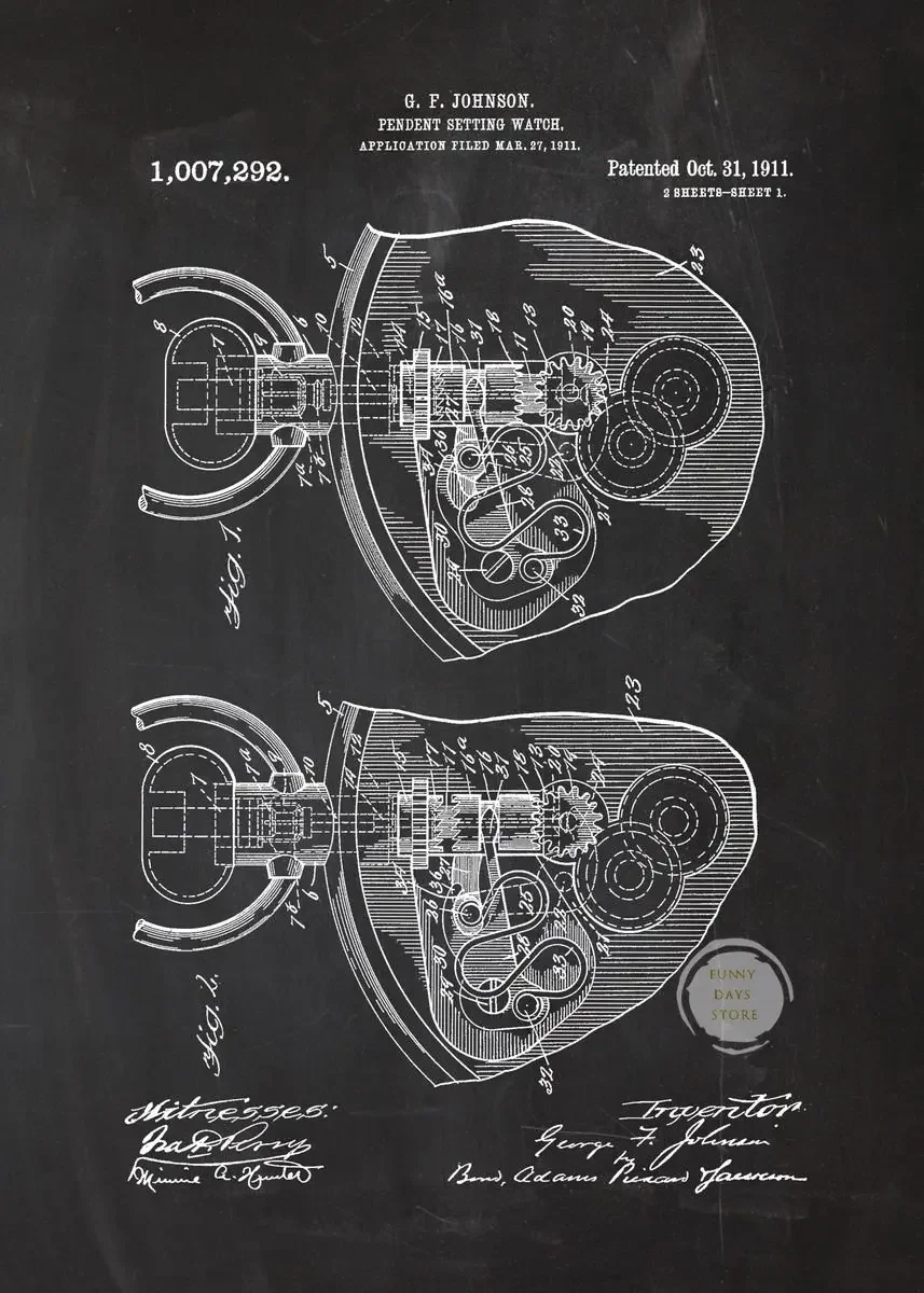 Plakat patent zegara czarno-biały Wzór 7