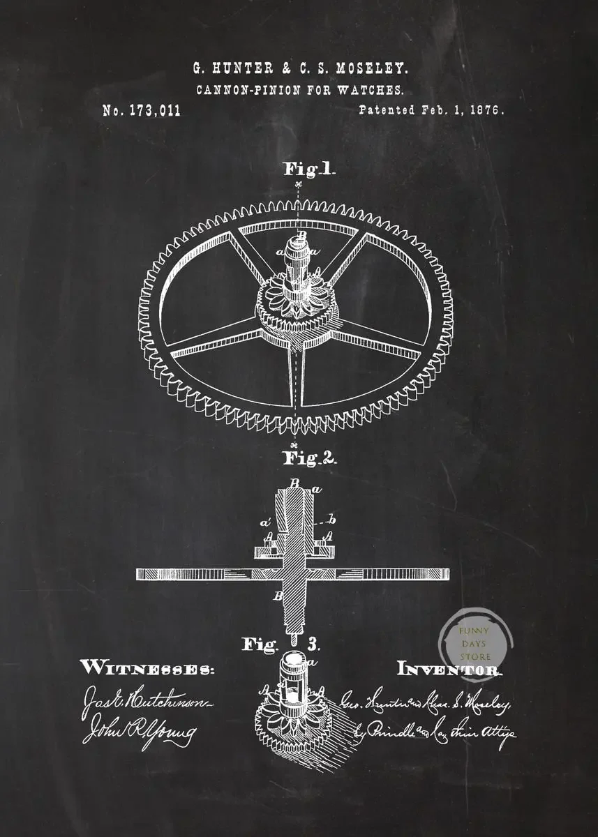 Plakat patent zegara czarno-biały Wzór 8