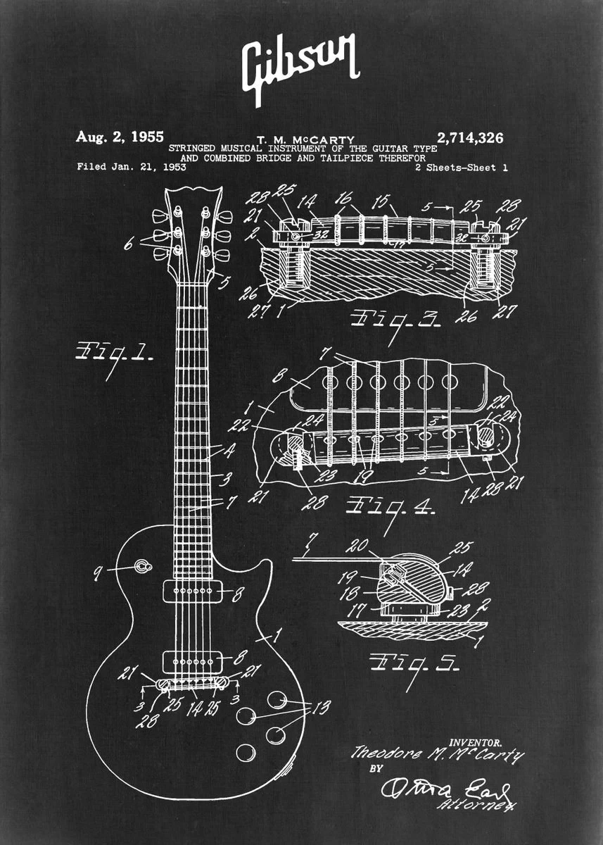 Plakat Patentowy - Instrumenty Muzyczne Vintage Burgundia