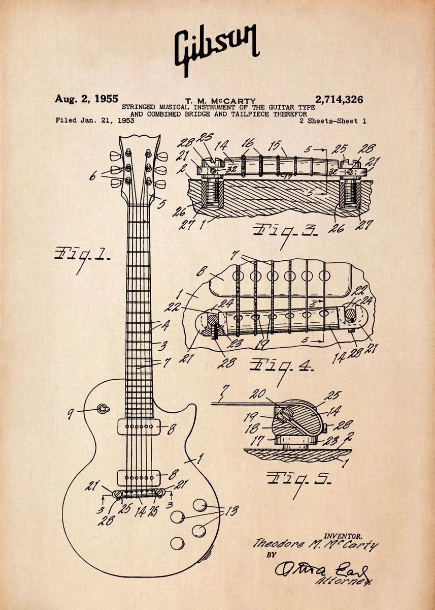 Plakat Patentowy - Instrumenty Muzyczne Vintage Czarny