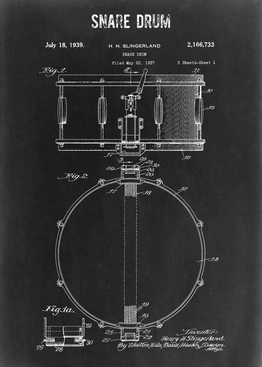 Plakat Patentowy - Instrumenty Muzyczne Vintage Czerwony
