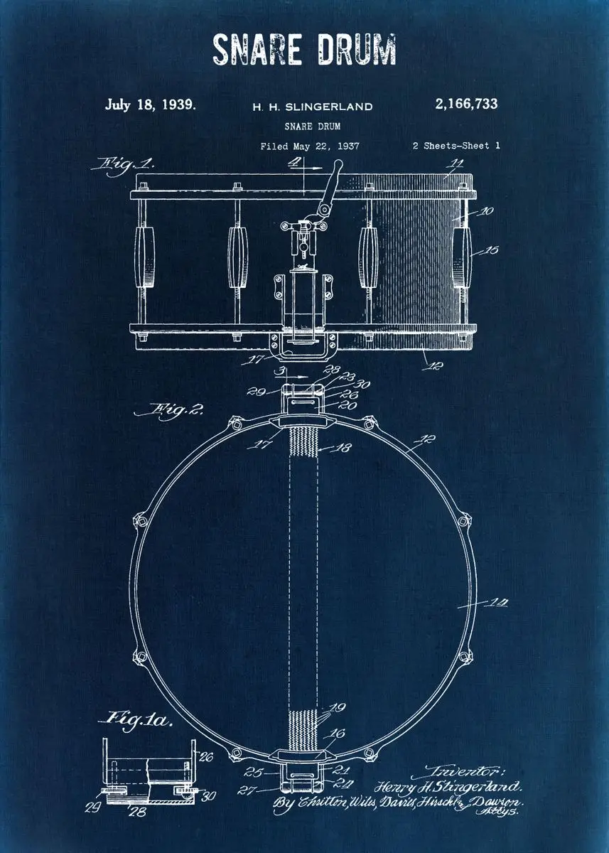 Plakat Patentowy - Instrumenty Muzyczne Vintage Jasnożółty