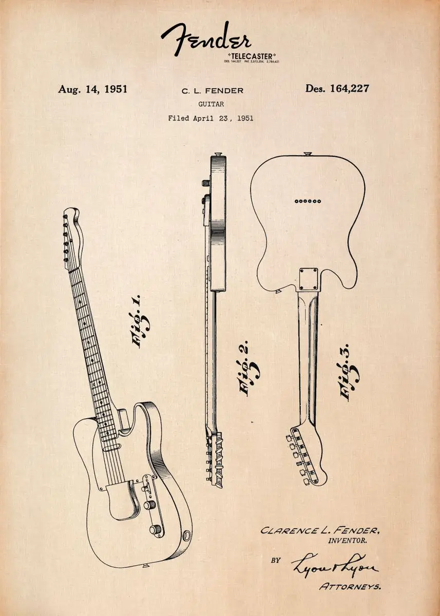 Plakat Patentowy - Instrumenty Muzyczne Vintage Niebieski