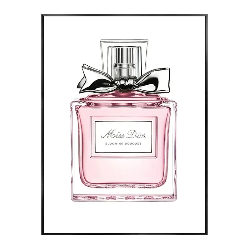 Plakat z perfumami, kwiatami i ustami w stylu glamour Biały