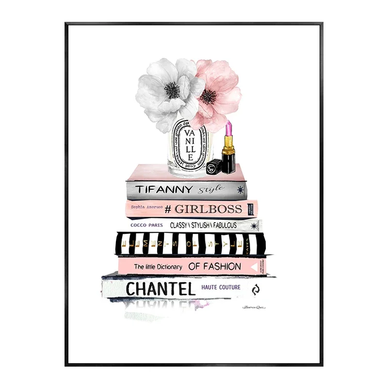 Plakat z perfumami, kwiatami i ustami w stylu glamour Burgundia