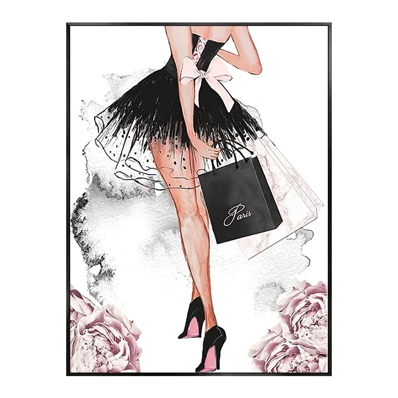 Plakat z perfumami, kwiatami i ustami w stylu glamour Czerwony