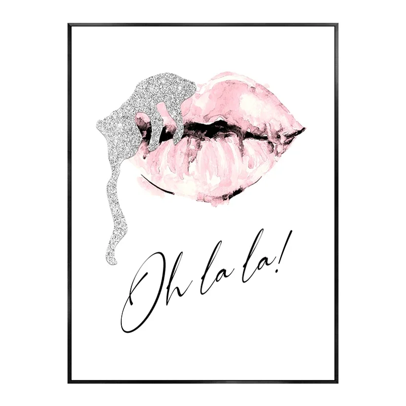 Plakat z perfumami, kwiatami i ustami w stylu glamour Granatowy