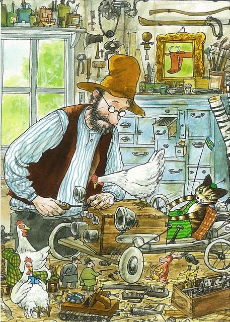 Pettson i Findus - kolorowy plakat do pokoju dziecięcego Czarny