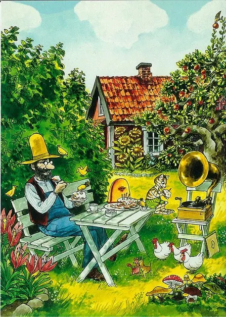 Pettson i Findus - kolorowy plakat do pokoju dziecięcego Czerwony