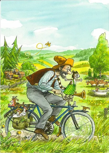 Pettson i Findus - kolorowy plakat do pokoju dziecięcego Granatowy