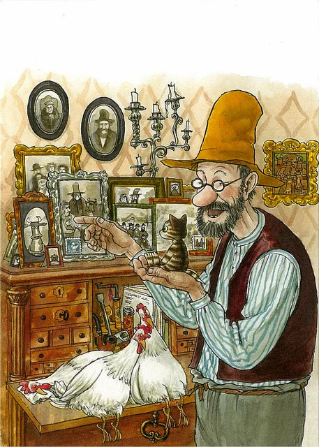 Pettson i Findus - kolorowy plakat do pokoju dziecięcego Jasnozielony