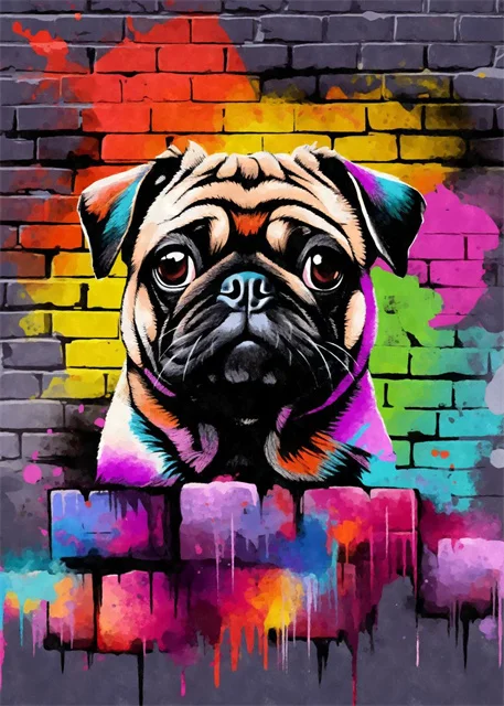 Kolorowy pies graffiti - plakat pop art Brązowy