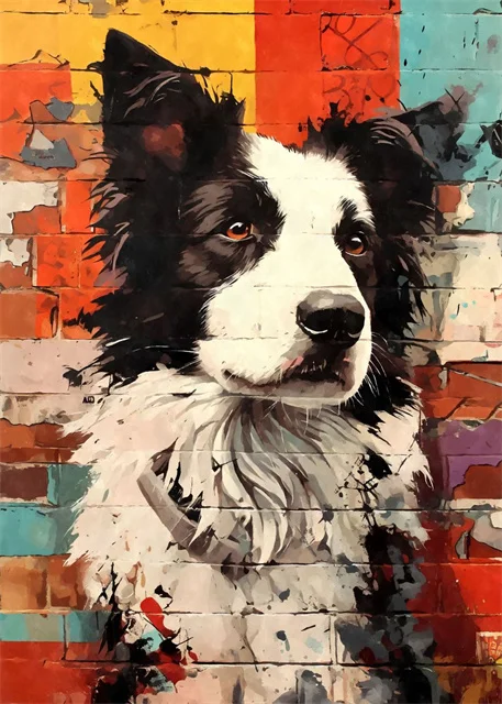 Kolorowy pies graffiti - plakat pop art Fioletowy