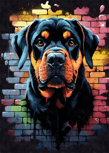 Kolorowy pies graffiti - plakat pop art Jasnoszary
