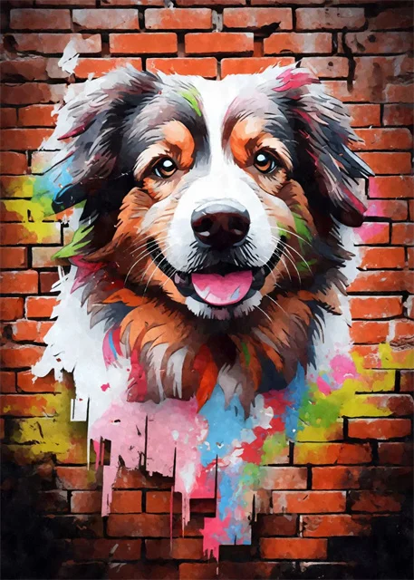 Kolorowy pies graffiti - plakat pop art Pomarańczowy