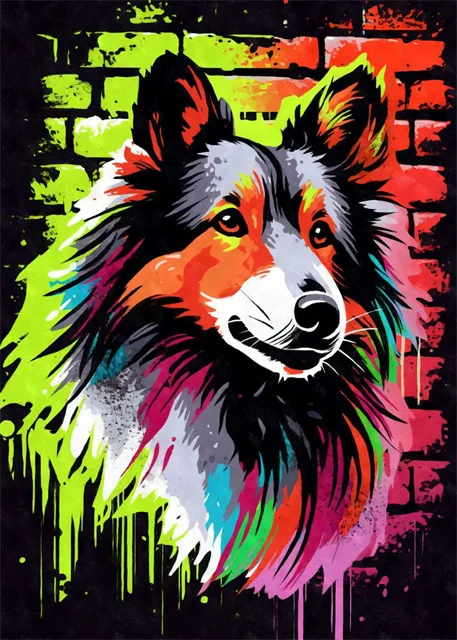 Kolorowy pies graffiti - plakat pop art śliwka