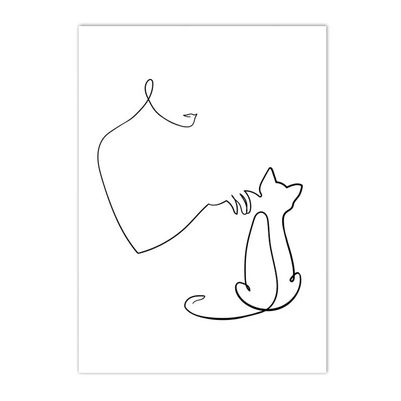 Plakat z psem i kotem line art Wzór 8