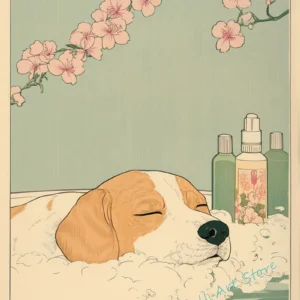 Plakat pies Shiba w wannie w stylu japandi Czarny