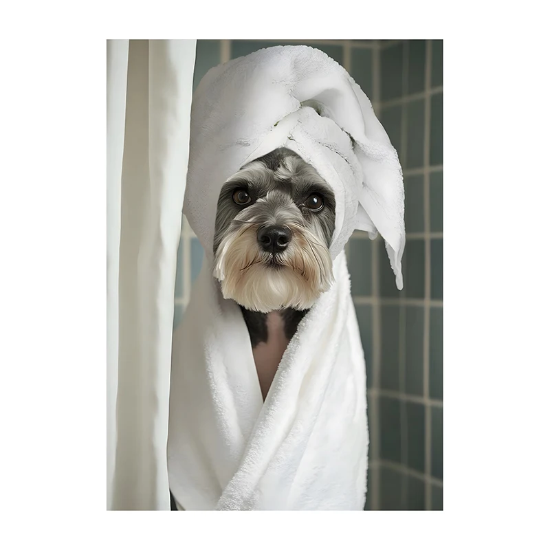 Pies w wannie - plakat do łazienki Czerwony