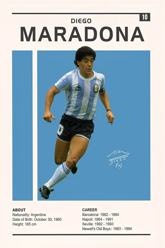 Plakat piłkarski Maradona z podpisem Burgundia