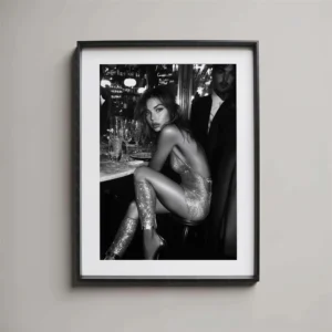 Plakat retro glamour pin-up czarno-biały żółty