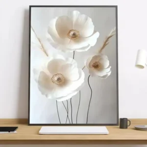 Plakat piwonie beżowe - delikatna grafika kwiatowa Pomarańczowy