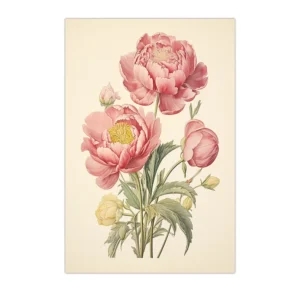 Plakat piwonie vintage - różowa grafika botaniczna żółty
