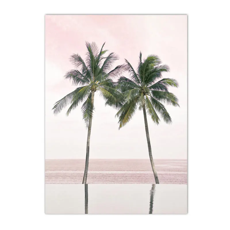Plakat plażowy z palmami i rozgwiazdą w stylu retro Fioletowy/фиолетовый