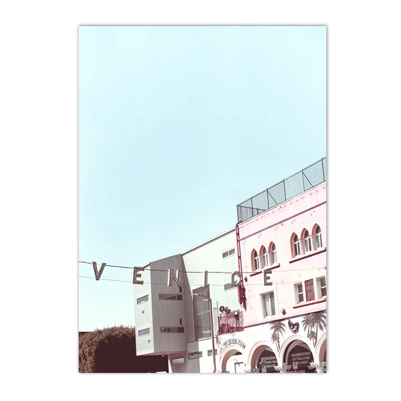 Plakat plażowy z palmami i rozgwiazdą w stylu retro Fioletowy