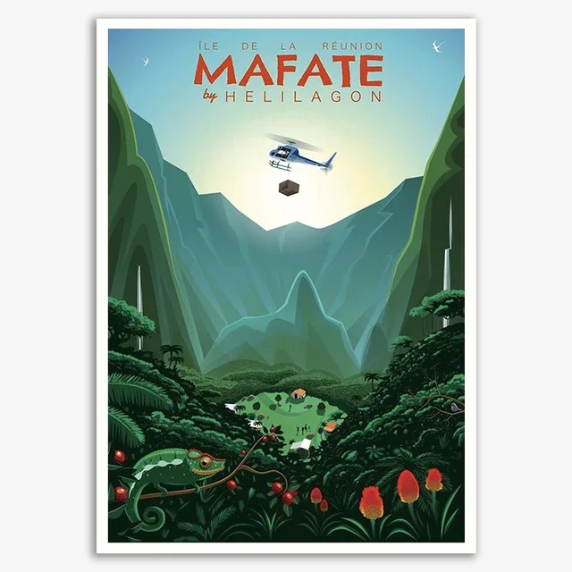Plakat Reunion - vintage podroze i krajobraz Wzór 7