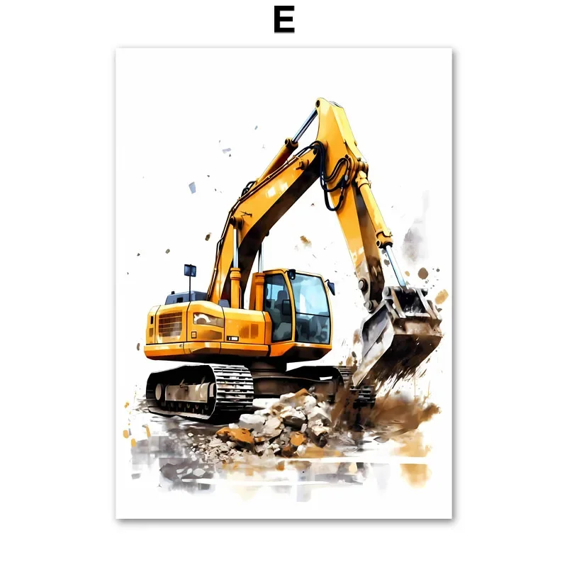 Plakat z pojazdami budowlanymi - akwarela dla chłopca Fioletowy