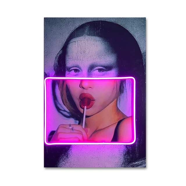 Plakat pop-art Mona Lisa z lizakami żółty