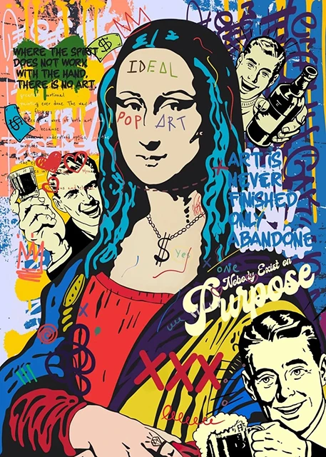 Scarface i Mona Lisa - plakat pop art graffiti Ciemny szary