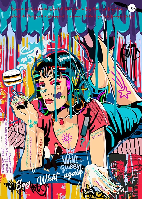Scarface i Mona Lisa - plakat pop art graffiti Niebieski