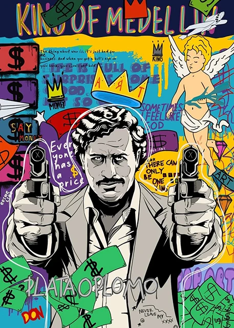 Scarface i Mona Lisa - plakat pop art graffiti żółty